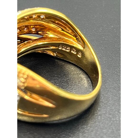 Ross Simon Sterling Three Pave Pink Yellow Clear Cross Over Highway Ring 8.25 - Picture 4 of 10